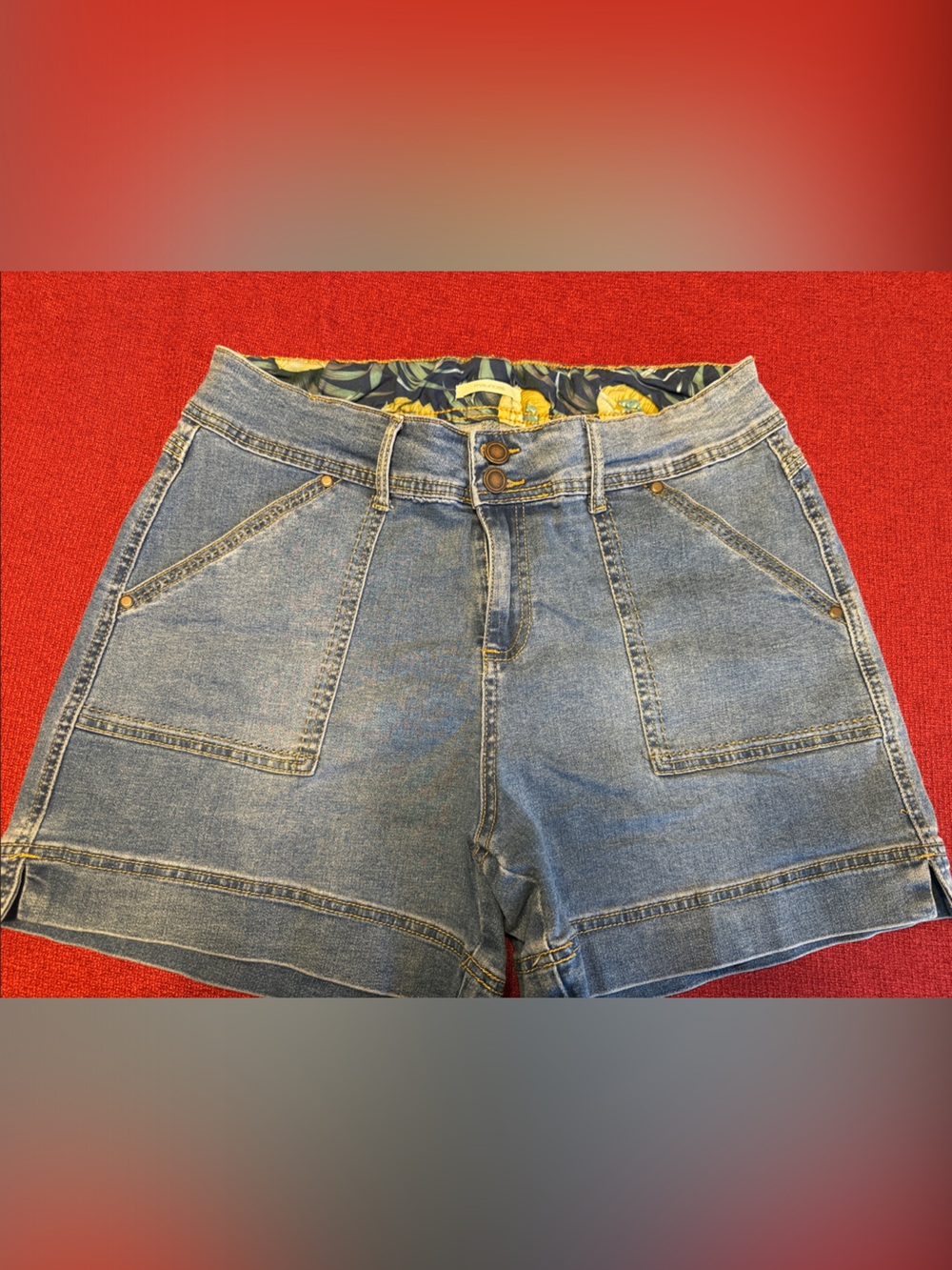 Maurices Light Blue High-Rise Denim Shorts with Floral Waistband